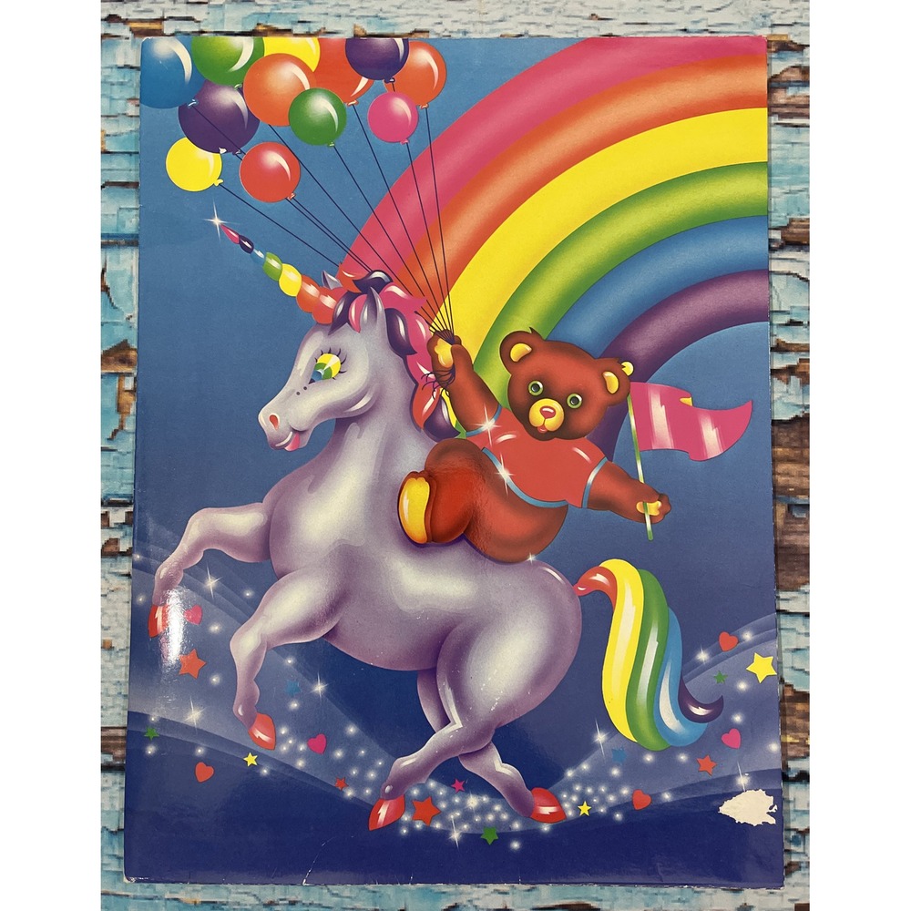 Rare Vintage 1990s LISA FRANK Folder Rainbow Unicorn With Bear